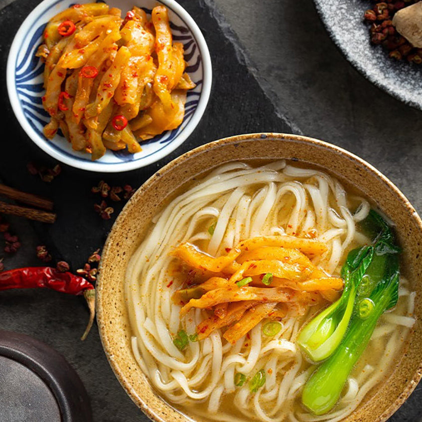 Cải củ muối (Zha Cai) Wujiang 80 g × 4 gói – cải chua Tứ Xuyên cay nồng