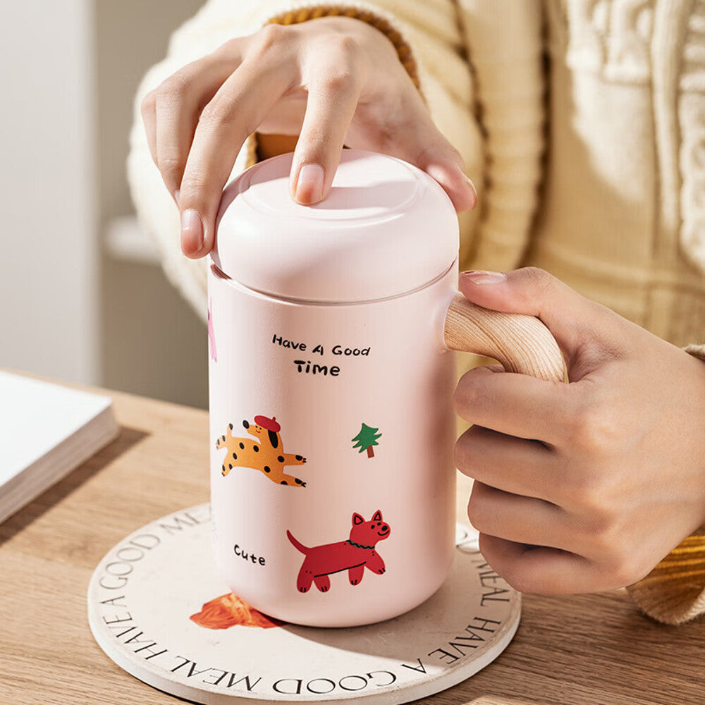 Modern-Housewife-Happy-Puppy-Tea-Separation-316-Stainless-Steel-Insulated-Mug---Beige,-460ml-1