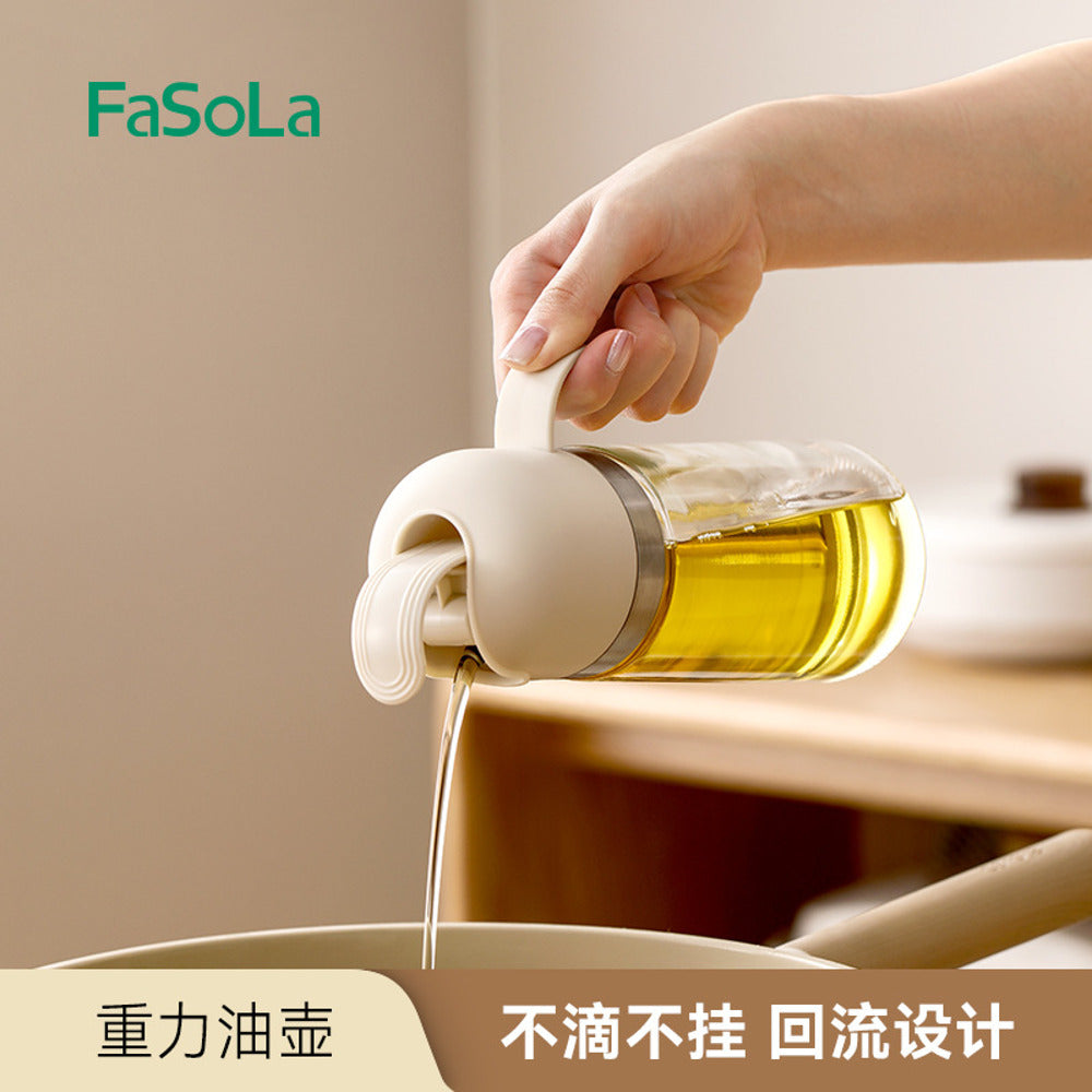 FaSoLa-Gravity-Oil-Dispenser-Bottle---Beige-500-ml---Auto-Open-Lid,-Drip-Resistant-4