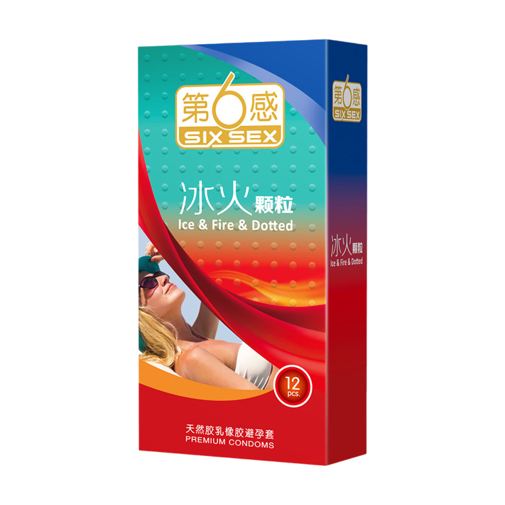 Six-Sex-Ice-&-Fire-Dotted-Condoms---12-Pack---Warming-&-Cooling,-Textured-Dots-4