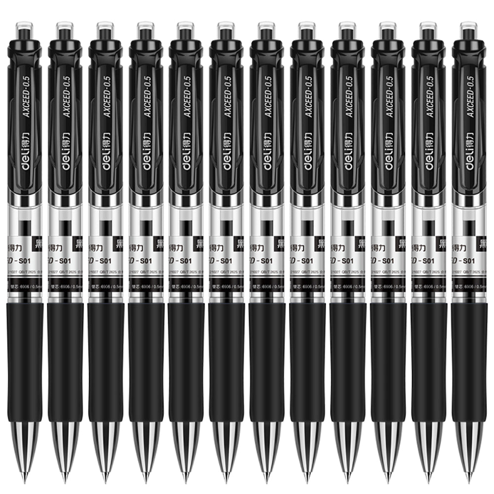Deli-0.5mm-Black-Gel-Pens---Box-of-12-1