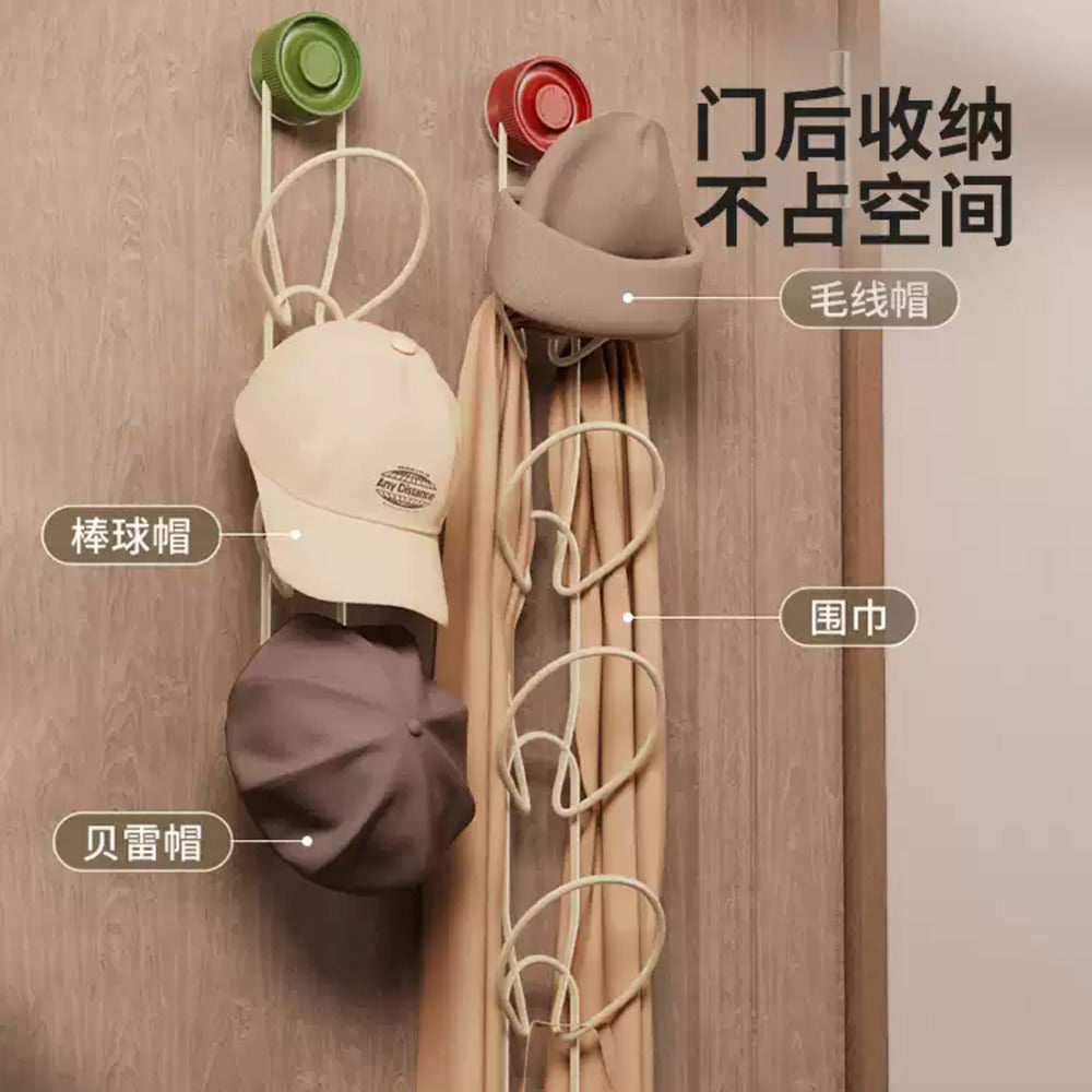 Modern-Sweethome-Hat-Organizer-Rack-with-Suction-Cup,-Cream-White-&-Green-–-Pack-of-5---Spiral-Cap-Holder-Hooks-4