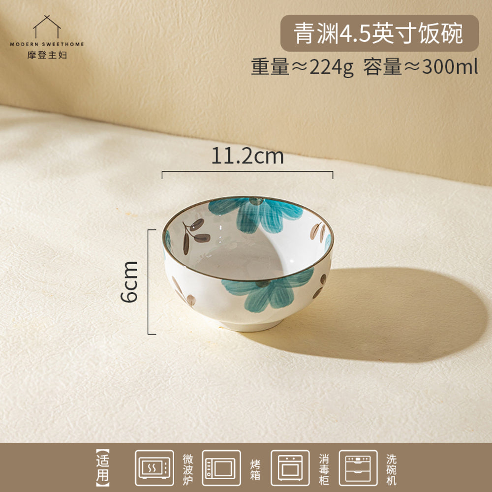 Modern-Housewife-“Qingyuan”-Floral-Rice-Bowl-4.5"-–-Hand-Painted-Ceramic-Tableware-5