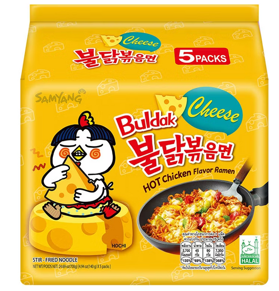 Mì Samyang Buldak Gà Cay Phô Mai 140 g × 5 gói – mì trộn cay phô mai Hàn Quốc