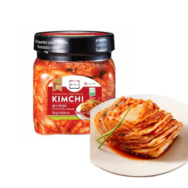 Jongga Korean Kimchi 750g - Traditional Fermented Sliced Napa Cabbage with Authentic Spicy & Tangy Flavor