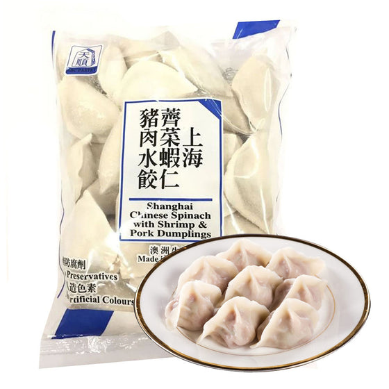 Tianshun Sủi Cảo Nhân Cải Hẹ, Tôm & Thịt Heo 600 g – đông lạnh nhân tôm thịt