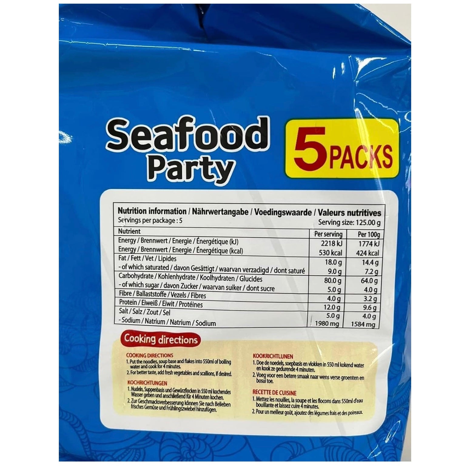Mì Samyang Seafood Party 125 g × 5 gói – mì hải sản đậm đà, ăn liền