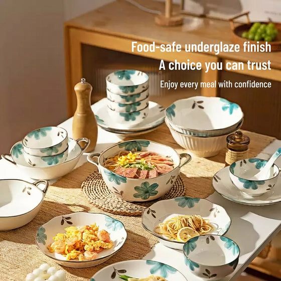 Modern Housewife “Qingyuan” Floral Rice Bowl 4.5" – Hand-Painted Ceramic Tableware