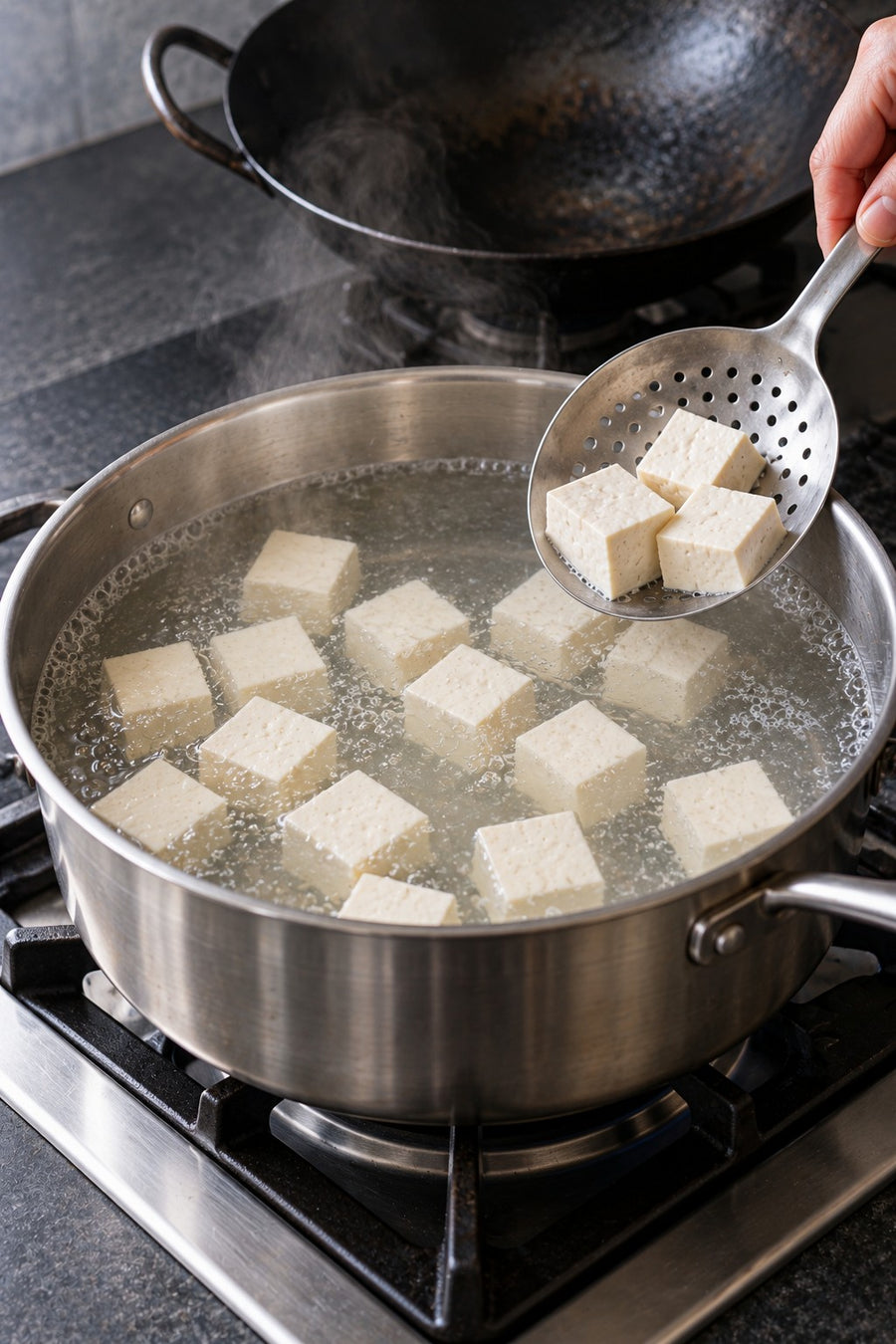 Mapo Tofu Lite, the Chengdu Way, step 2: Blanch the tofu